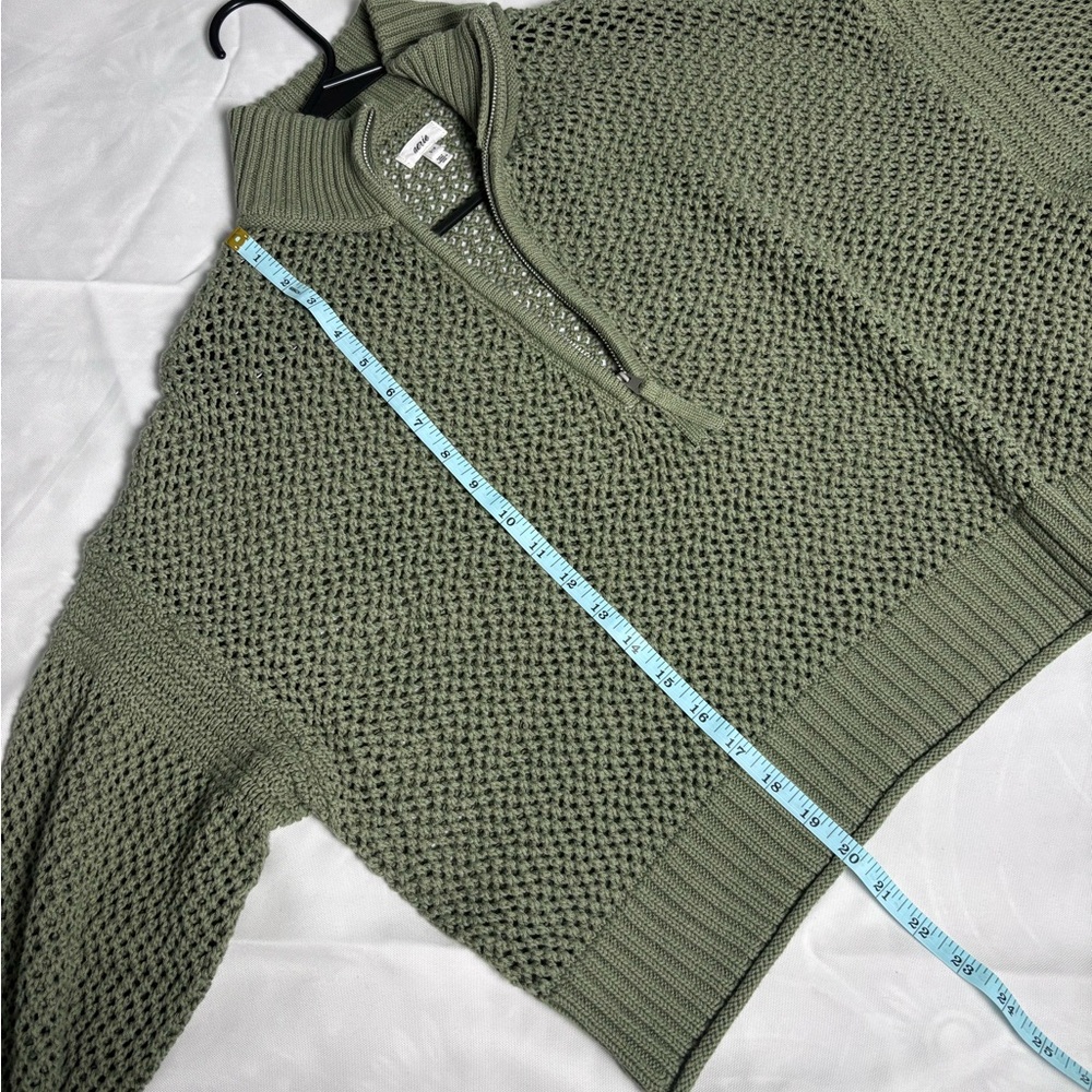 Aerie Olive Green Cropped Knit Sweater Quarter Zip Chunky Cotton Size S/P - Picture 7 of 9